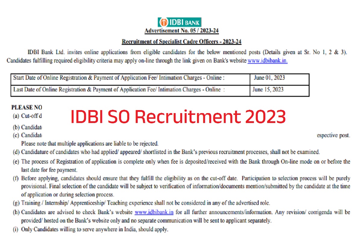 IDBI SO Recruitment 2023