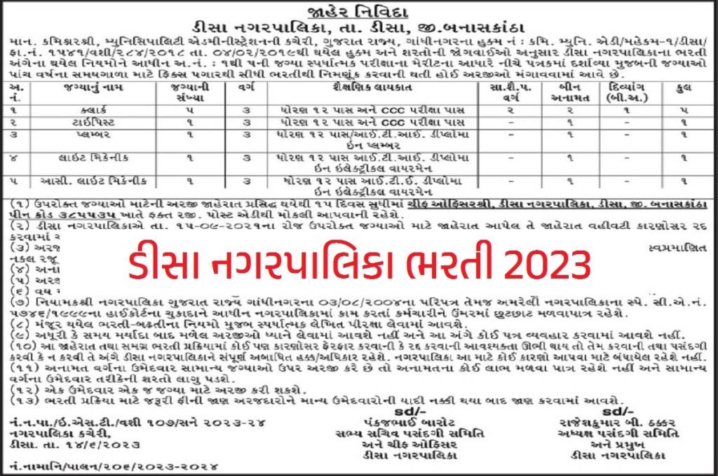 Deesa Nagarpalika Recruitment 2023