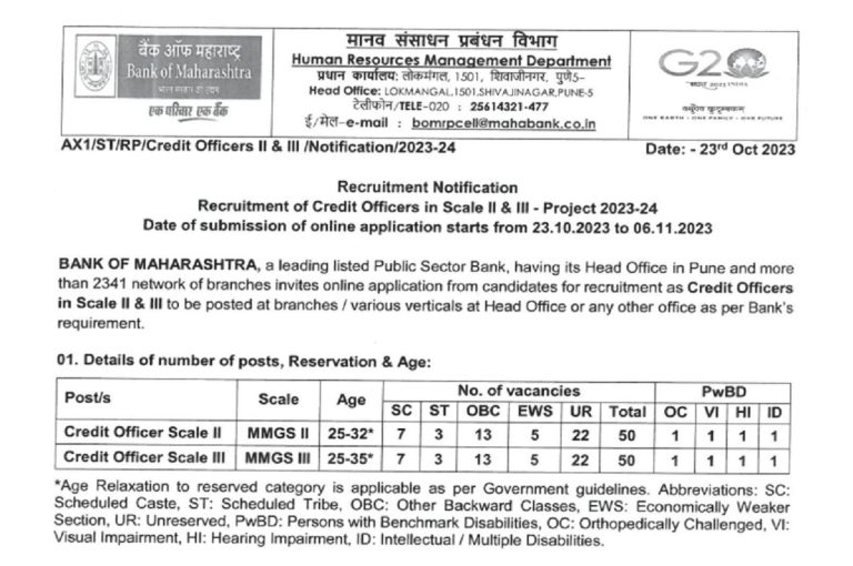 Bank of Maharashtra Recruitment 2023