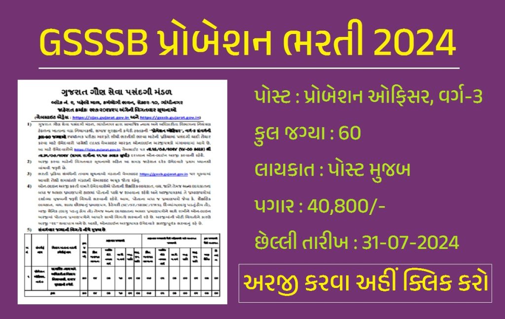 GSSSB Probation Officer Recruitment 2024