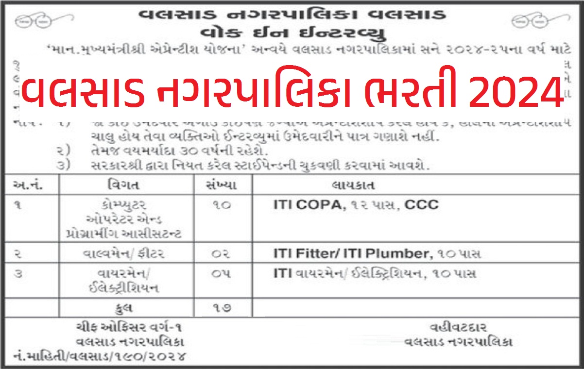 Valsad Nagarpalika Apprentices Recruitment 2024