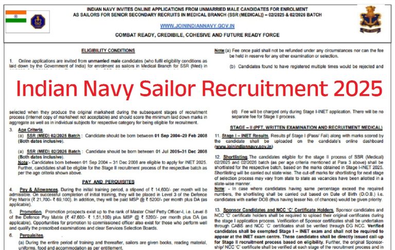 Indian Navy Sailor Recruitment 2025
