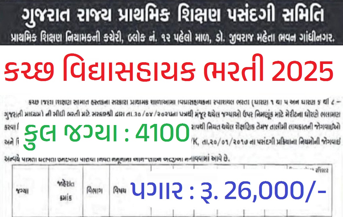 Kutch Vidhyasahayak Bharti 2025