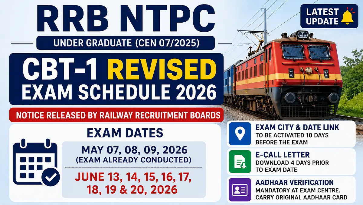 RRB NTPC UG CBT-1 Revised Exam Schedule 2026