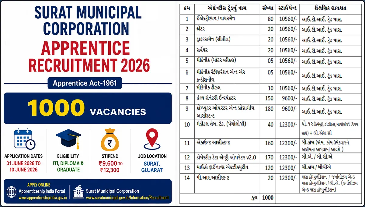 Surat Municipal Corporation Apprentice Recruitment 2026