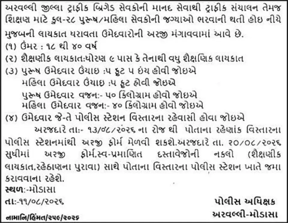 Aravalli Traffic Brigade Recruitment 2026
