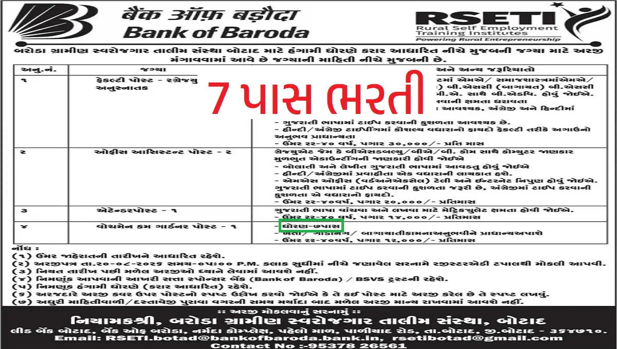 Bank of Baroda RSETI Botad Recruitment 2026