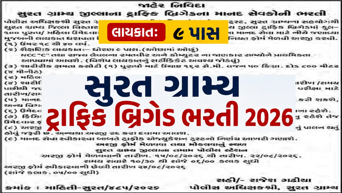 Surat Rural Traffic Brigade Recruitment 2026